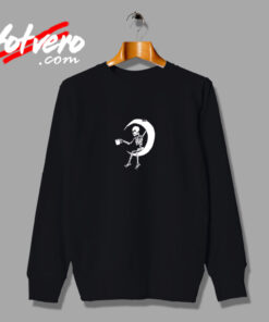 Skeleton Coffee Moon Graphic Black Halloween Vintage Sweatshirt Design