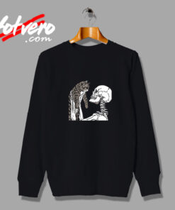 Skeleton Holding A Cat Lazy Halloween Vintage Sweatshirt Design