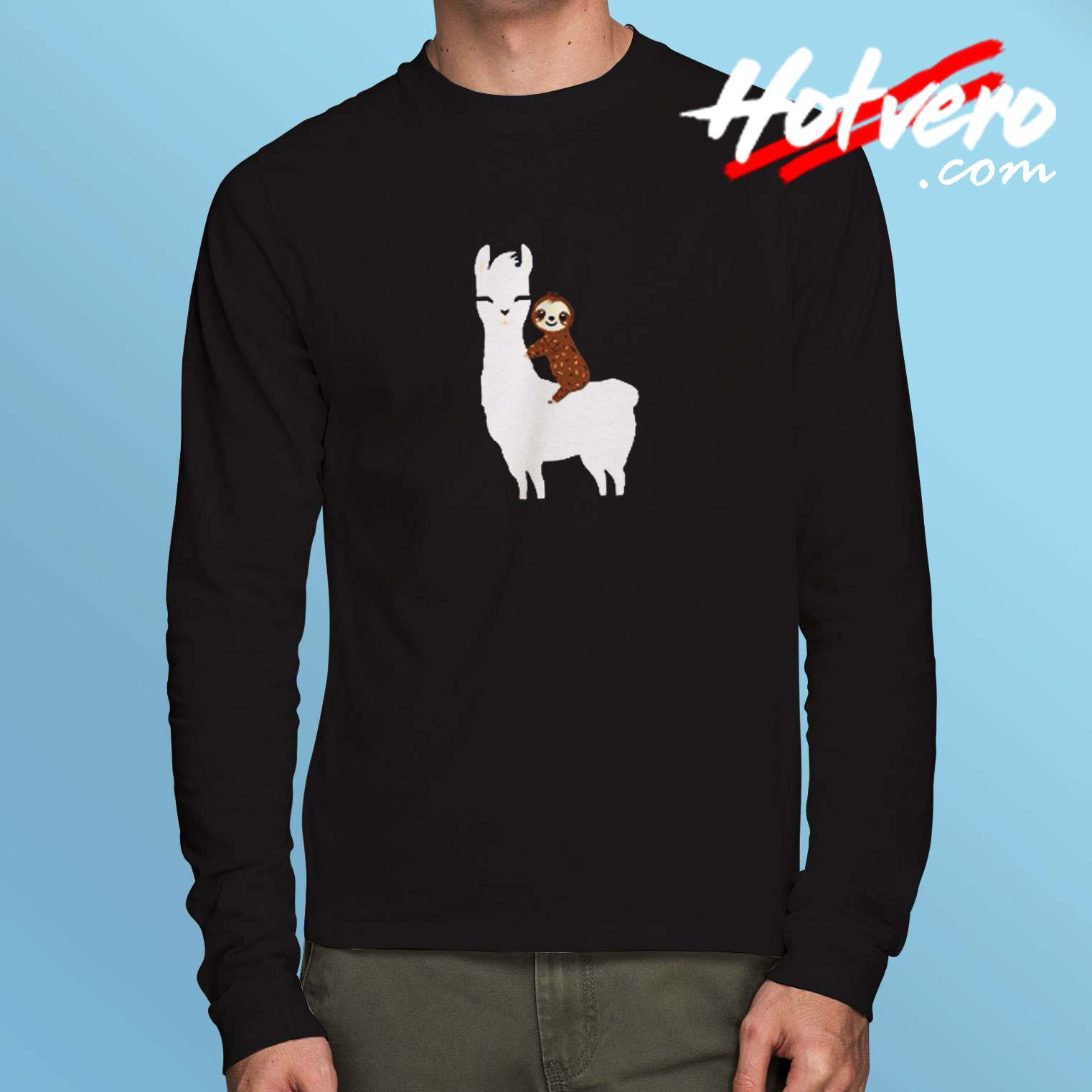 Sloth Riding Llama Funny Long Sleeve Tshirt