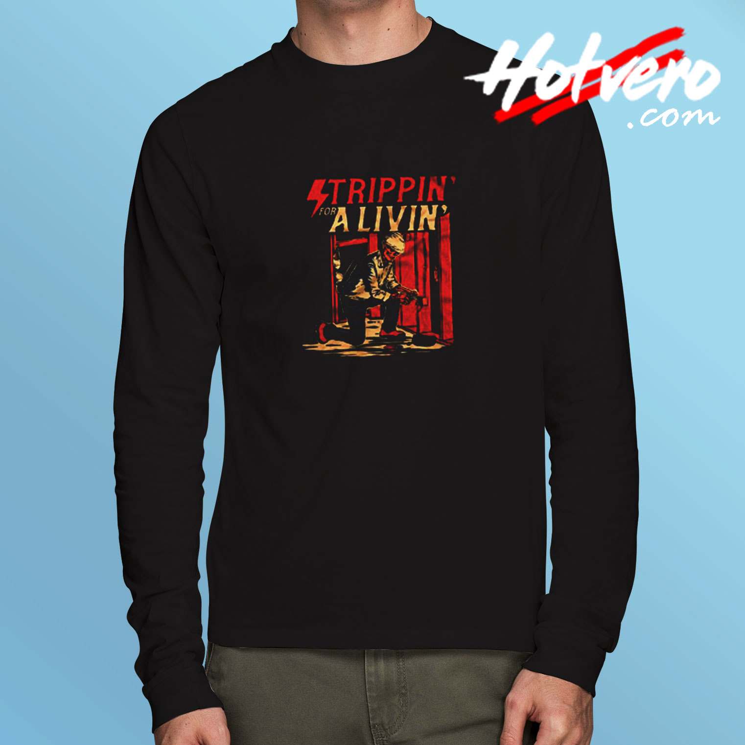Trippin' For A Livin' Funny Skeleton Electrician Long Sleeve Tshirt