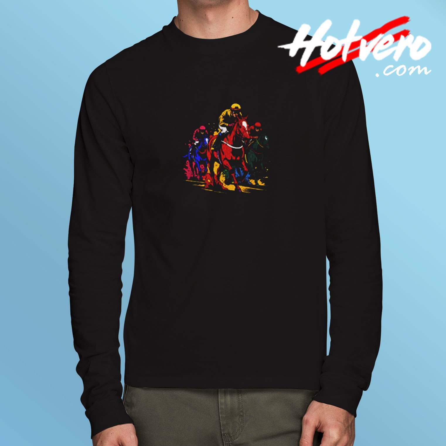 Vintage Horse Racing Painting Horse And Derby Lovers Long Sleeve Tshirt